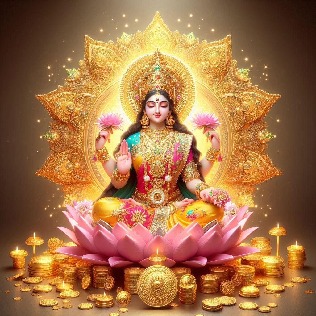 Prosperity and abundance are concepts in the mental plane rather than physical achievement, which tells the goddess is giving inner peace. 