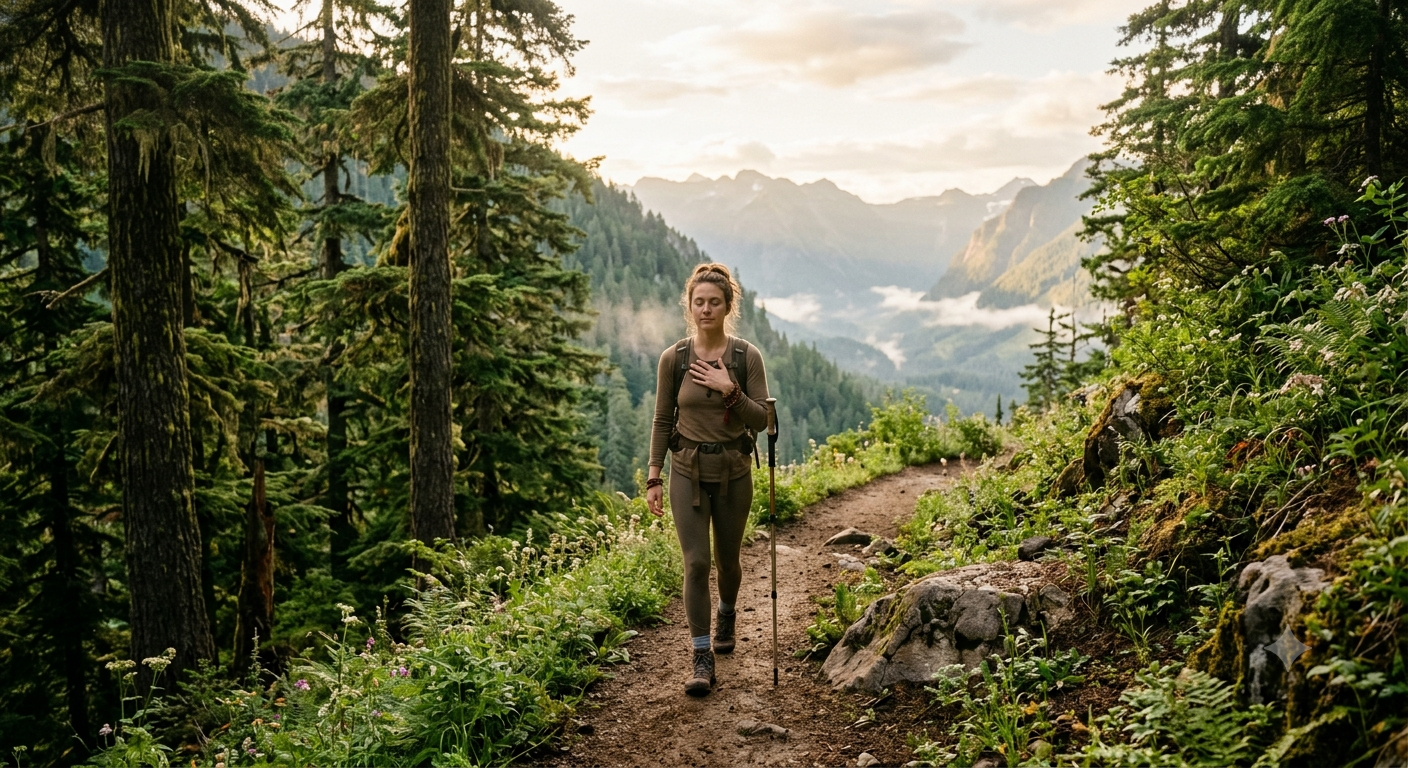 In spiritual hiking, you are aware of natural sounds, odors, greenness, and you feel the wind hug your body. 