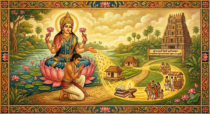Lakshmi, the goddess, is giving prosperity in many forms, such as giving new knowledge, creative ideas, and, most of the time, not lottery wins. 
